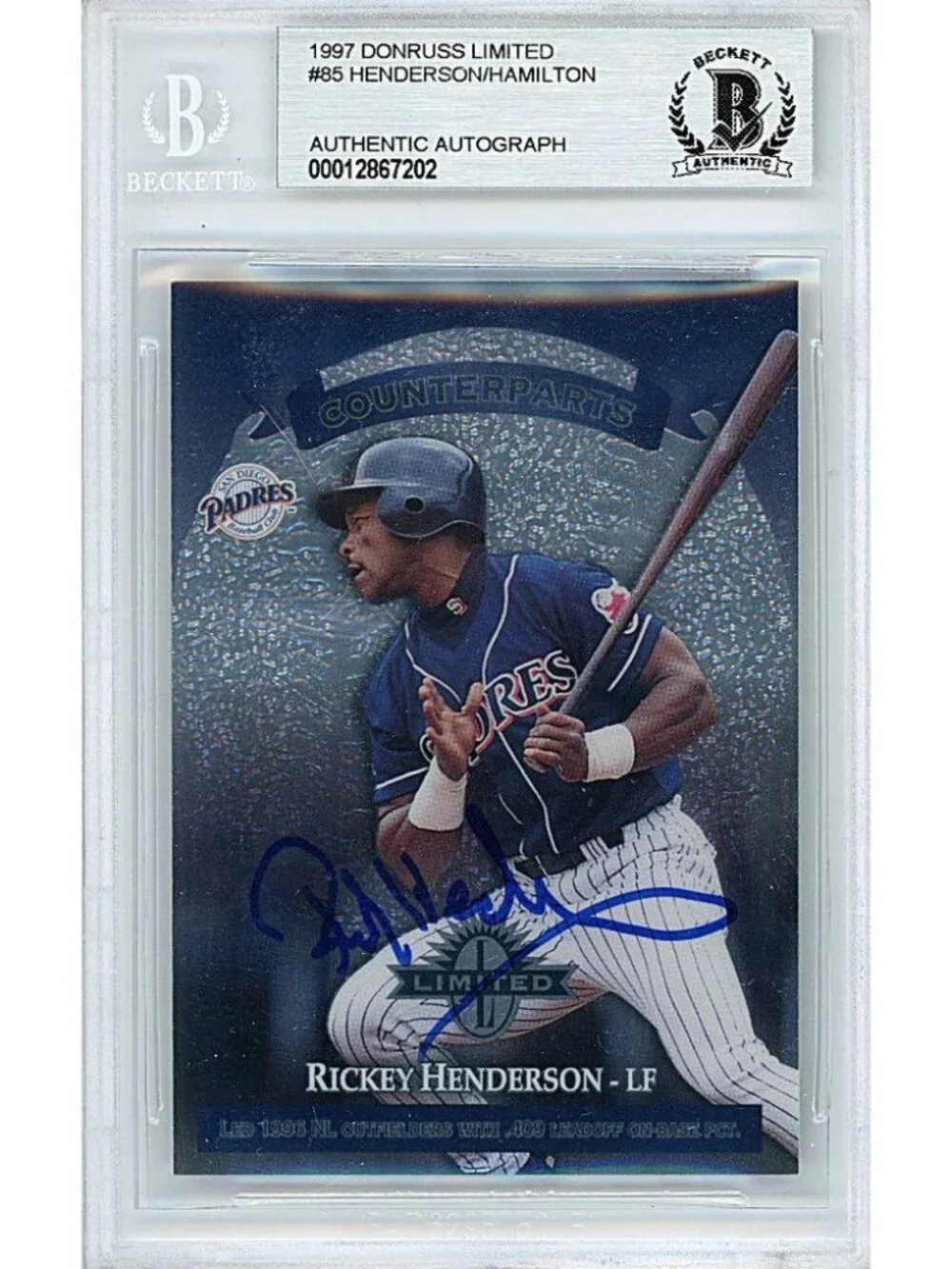 Rickey Henderson / D. Hamilton Signed Donruss Limited Card Beckett BAS Autograph